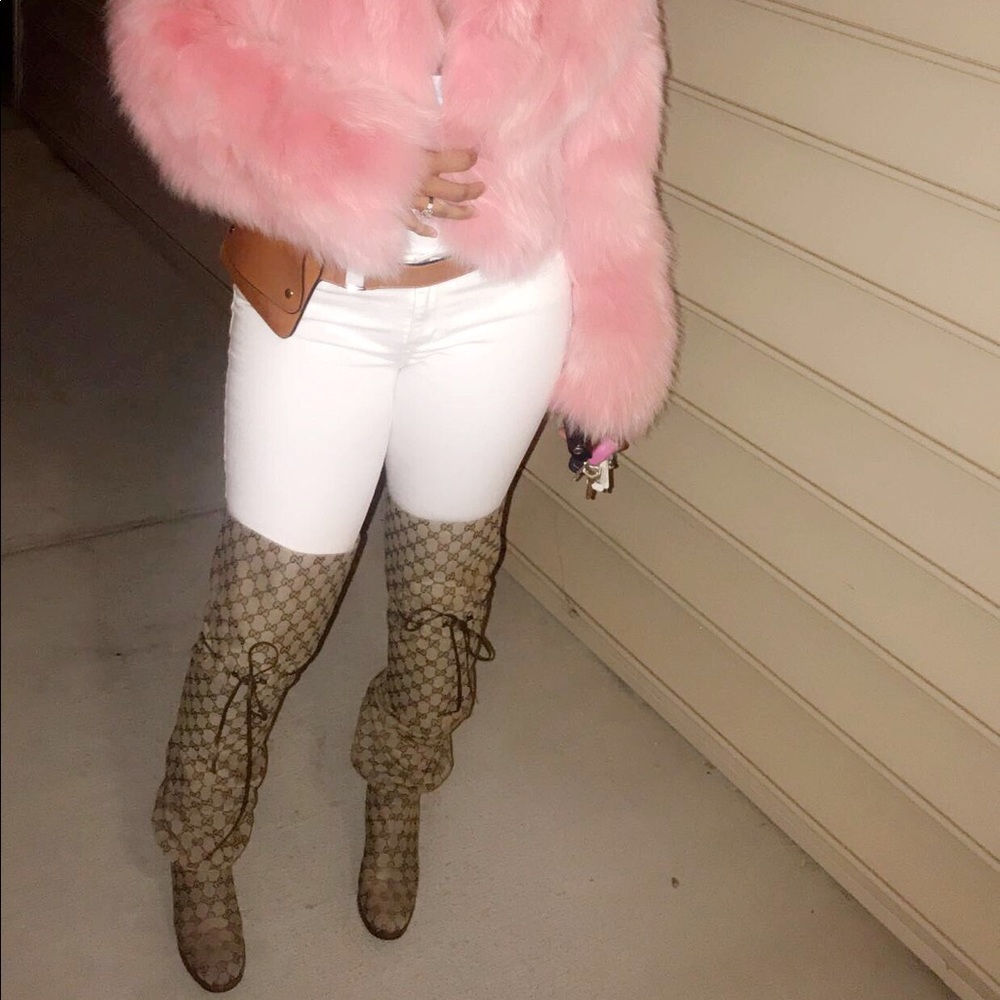 Gucci gg canvas thigh high boots